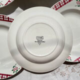 6 Digoin Sarreguemines Niger model soup plates with floral pattern and red/white checks