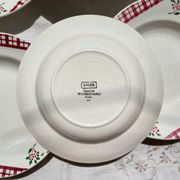 6 Digoin Sarreguemines Niger model soup plates with floral pattern and red/white checks