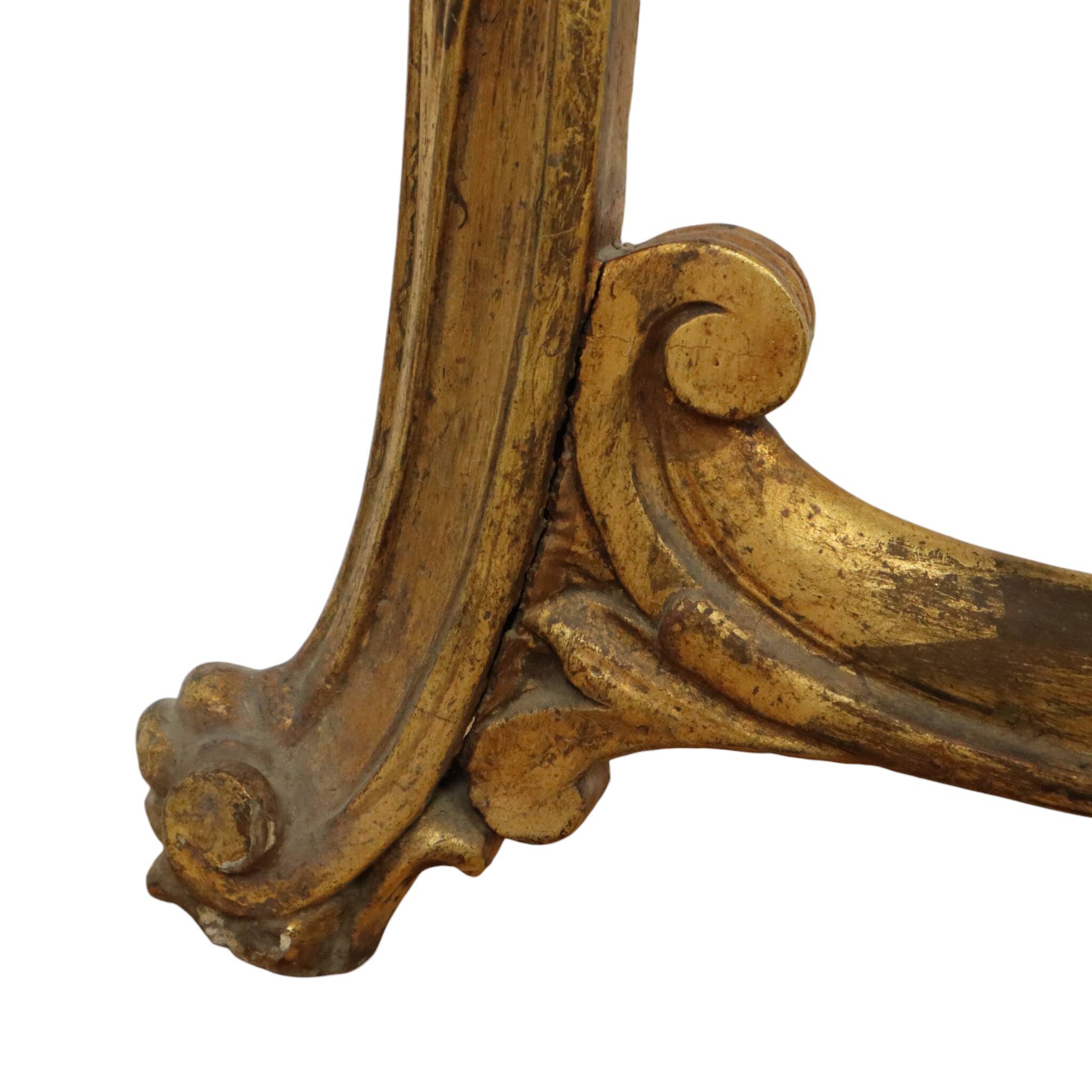 French Louis XV Style Console Gold Leaf Gilded Wood and Marble