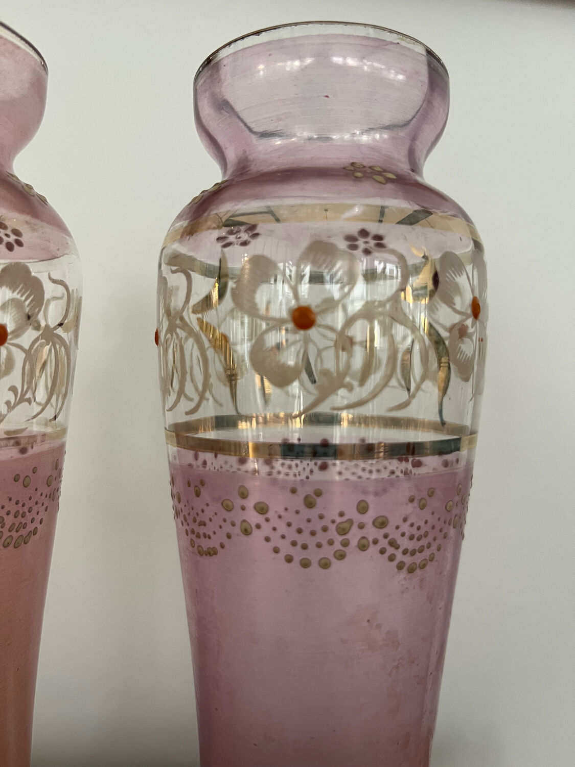 Pair of small Art Nouveau enameled vases, circa 1900