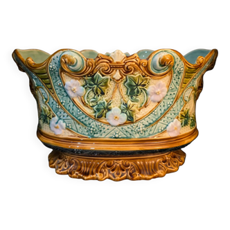 Art Nouveau slipware jardinière – decoration with bindweed and foliage – around 1900