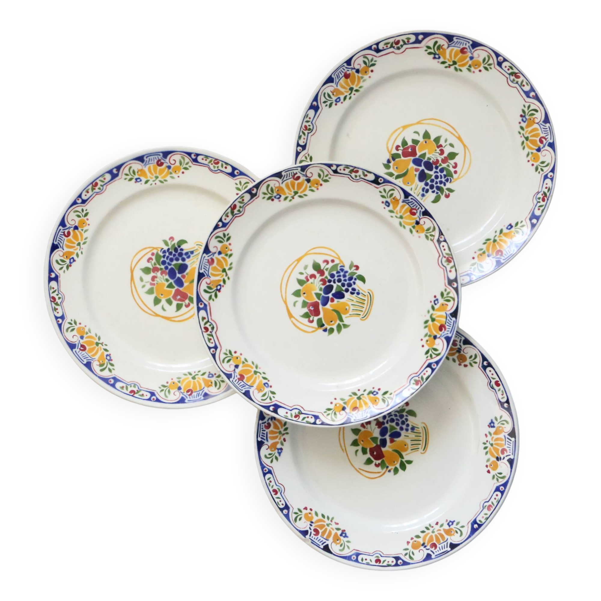 Set of 4 Boch dessert plates, Fructidor service, vintage