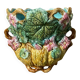 Antique cache-pot in majolica with floral decoration – Turquoise interior