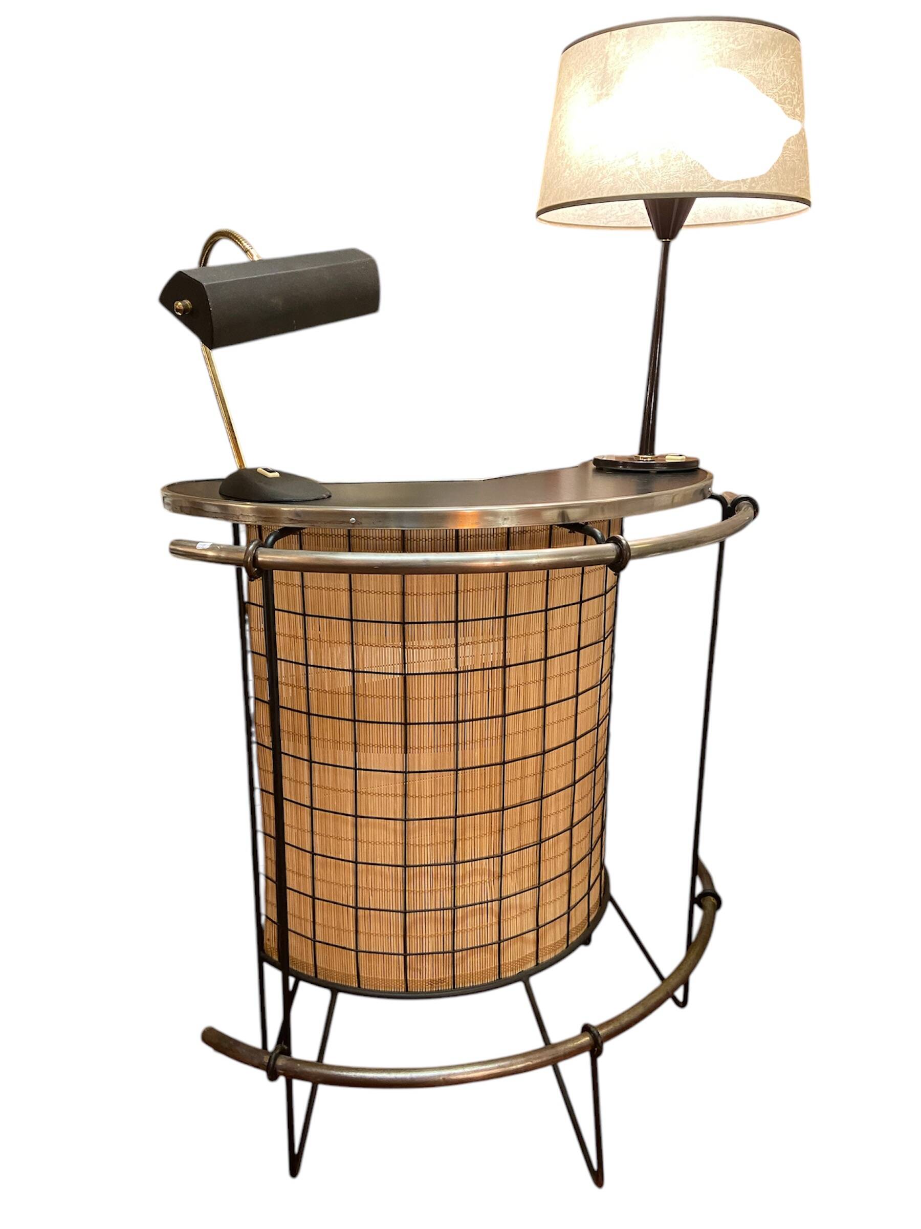 Metal and rattan bar, 1950s