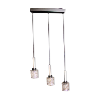 Vintage glass and chrome triple suspension, 1960