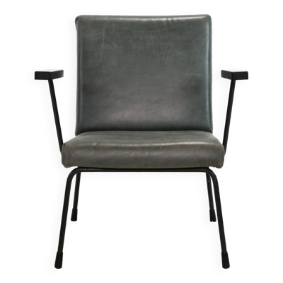 Fauteuil moderniste néerlandais Gispen 1401 de Wim Rietveld en cuir vert