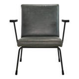 Dutch modernist Gispen 1401 Armchair by Wim Rietveld in green leather