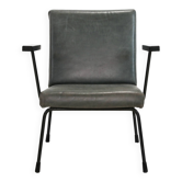 Dutch modernist Gispen 1401 Armchair by Wim Rietveld in green leather