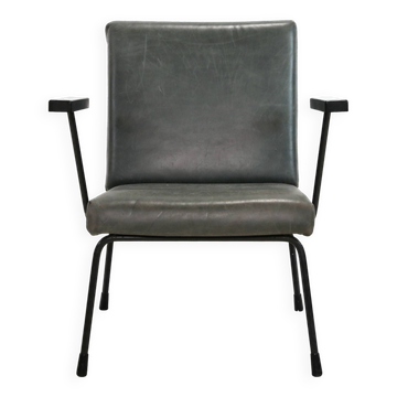Fauteuil moderniste néerlandais Gispen 1401 de Wim Rietveld en cuir vert