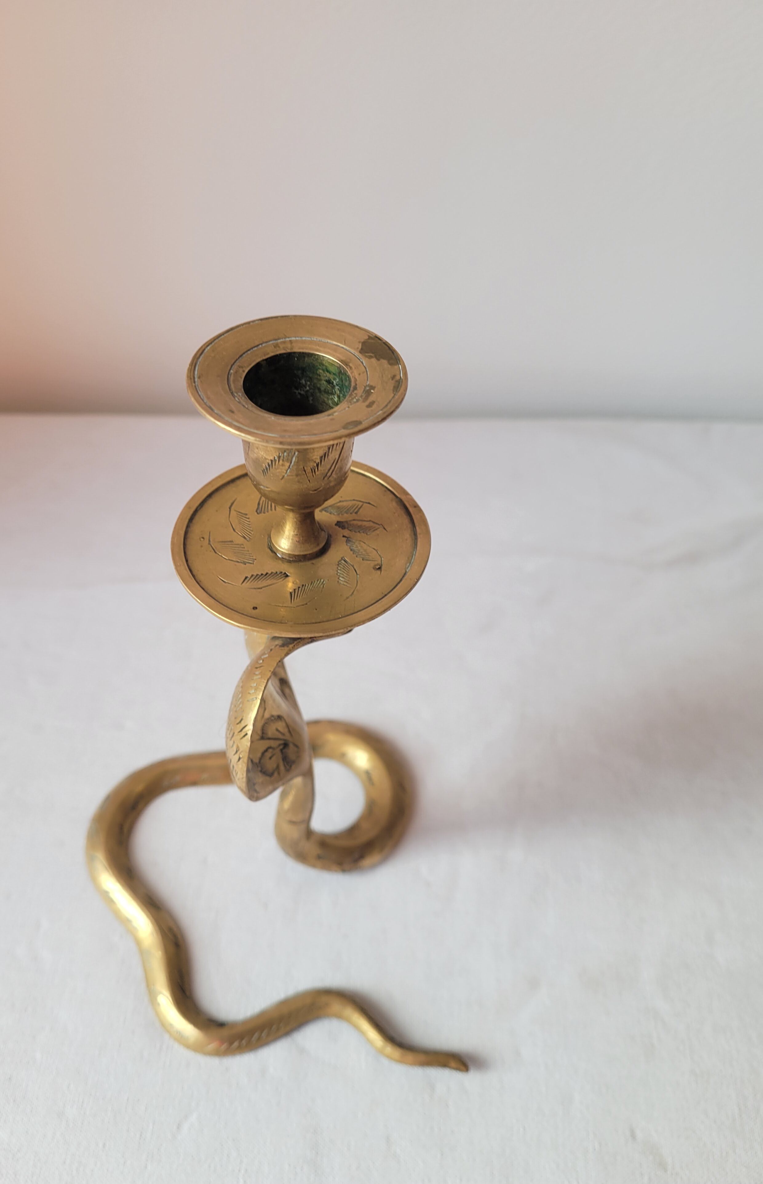 Zoomorphic snake cobra brass candle holder
