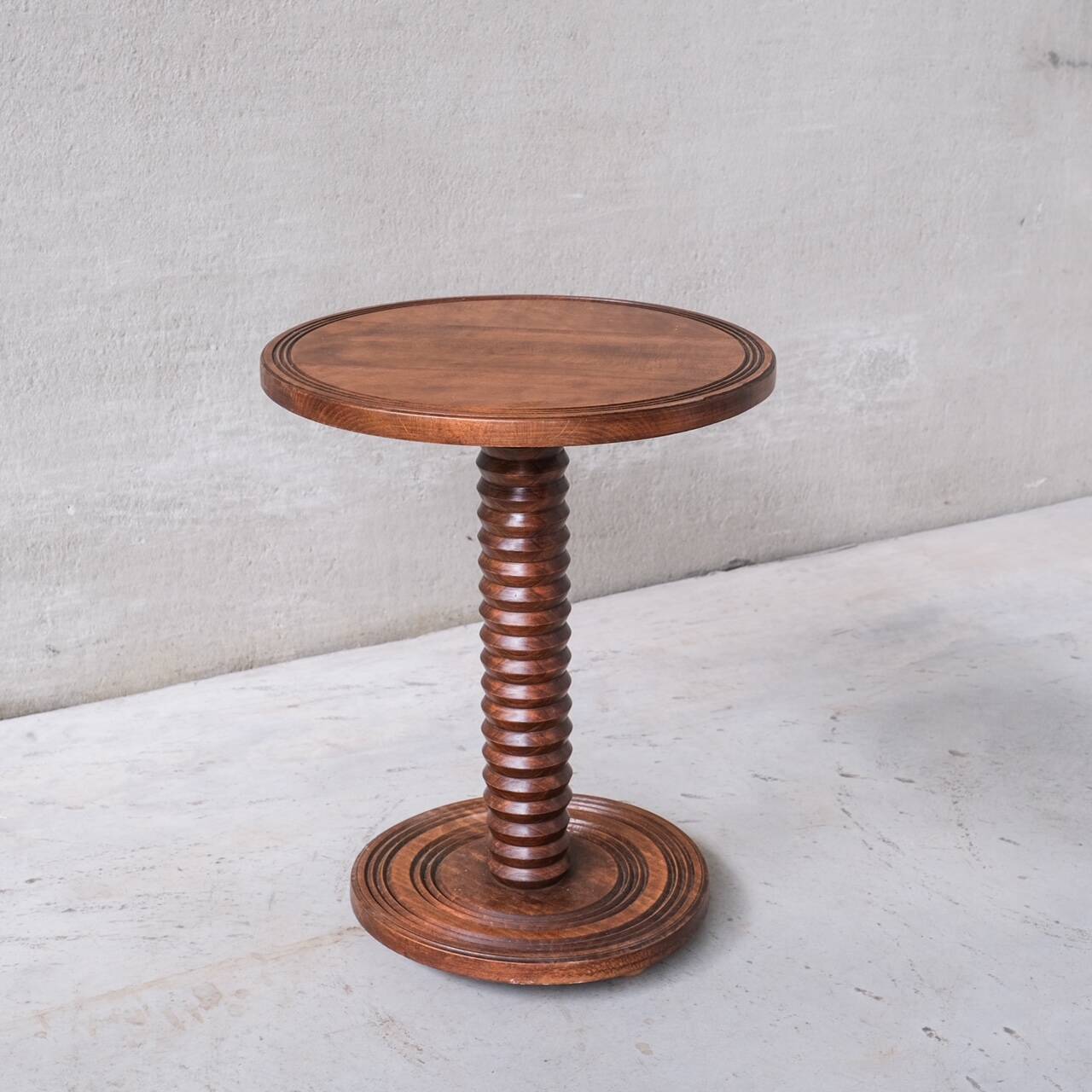 Turned Oak Mid-Century French Pedestal or Side Table