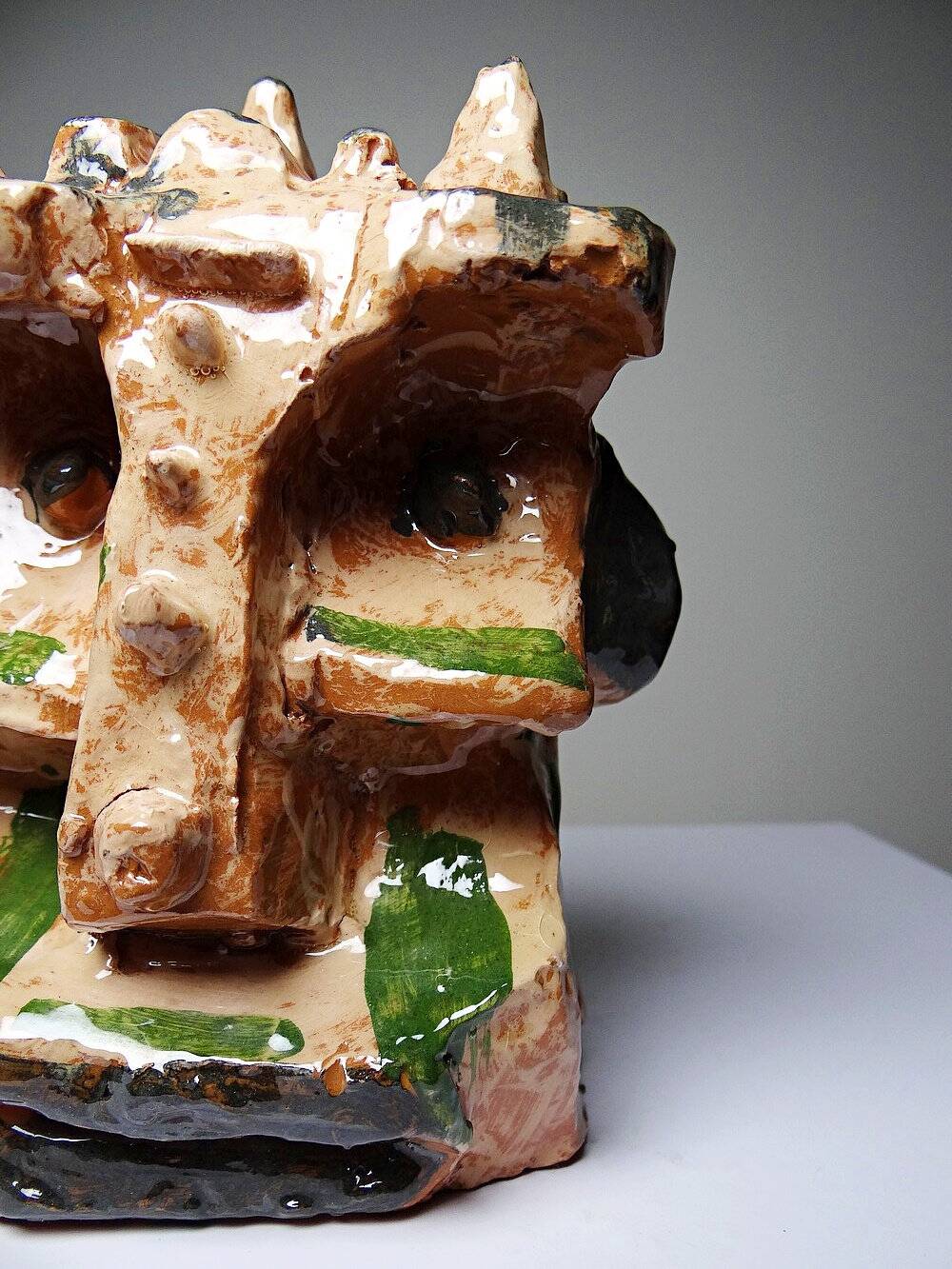 Modern anthropomorphic sculpture in glazed terracotta, vintage 70-2000.