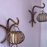 Vintage rattan wall lamps 60s, sold by 2