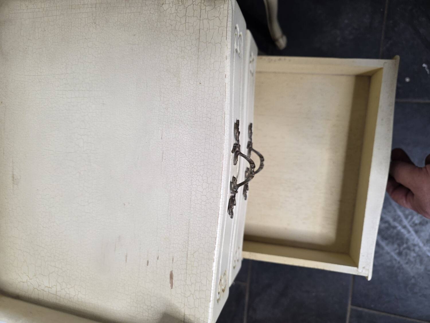Pair of Louis XV style bedside tables with patina