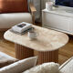 Table basse ovale en travertin et bois cannelé brut