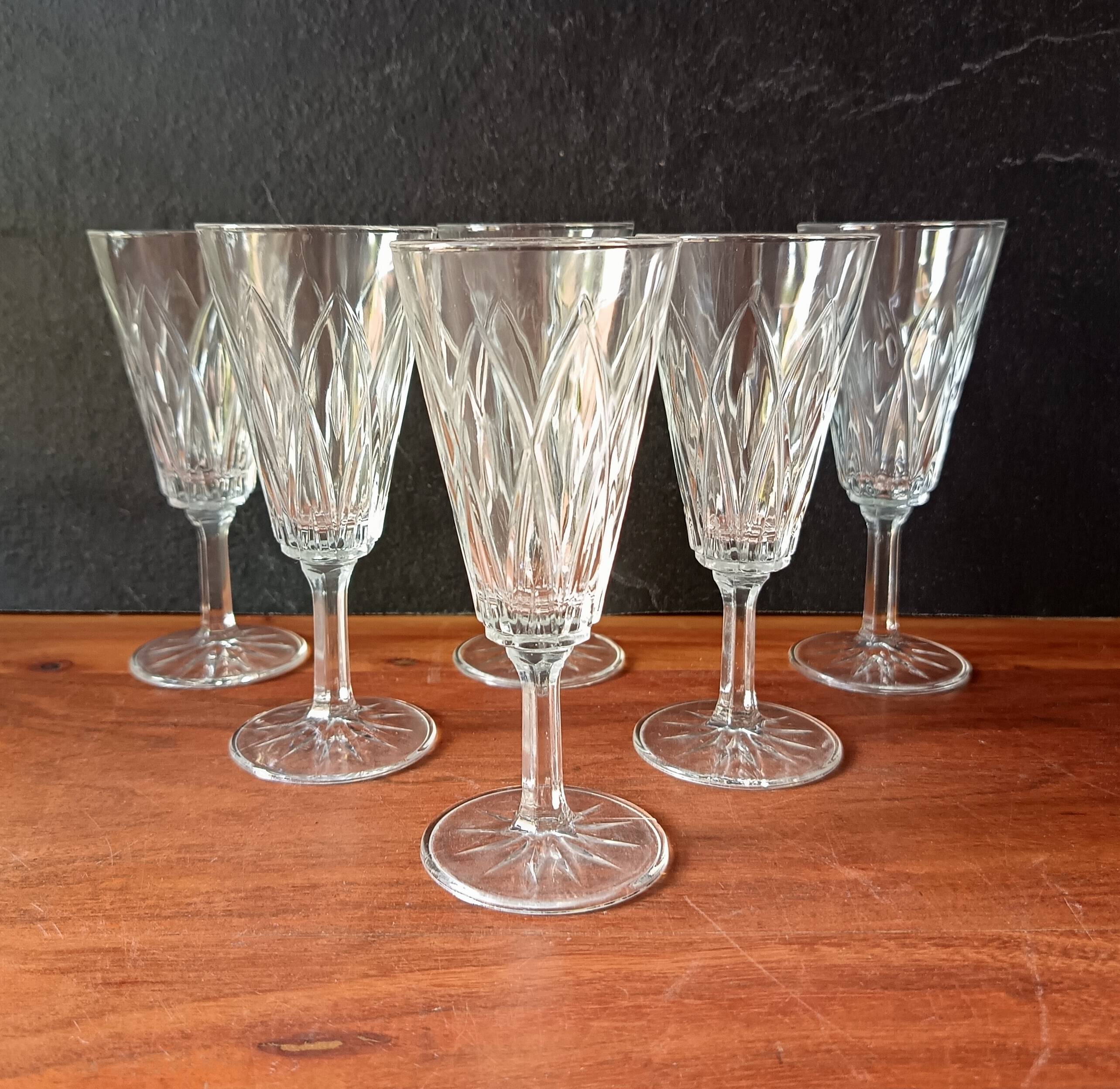 6 FLUTES champagne transparent glass vintage VMC Reims France