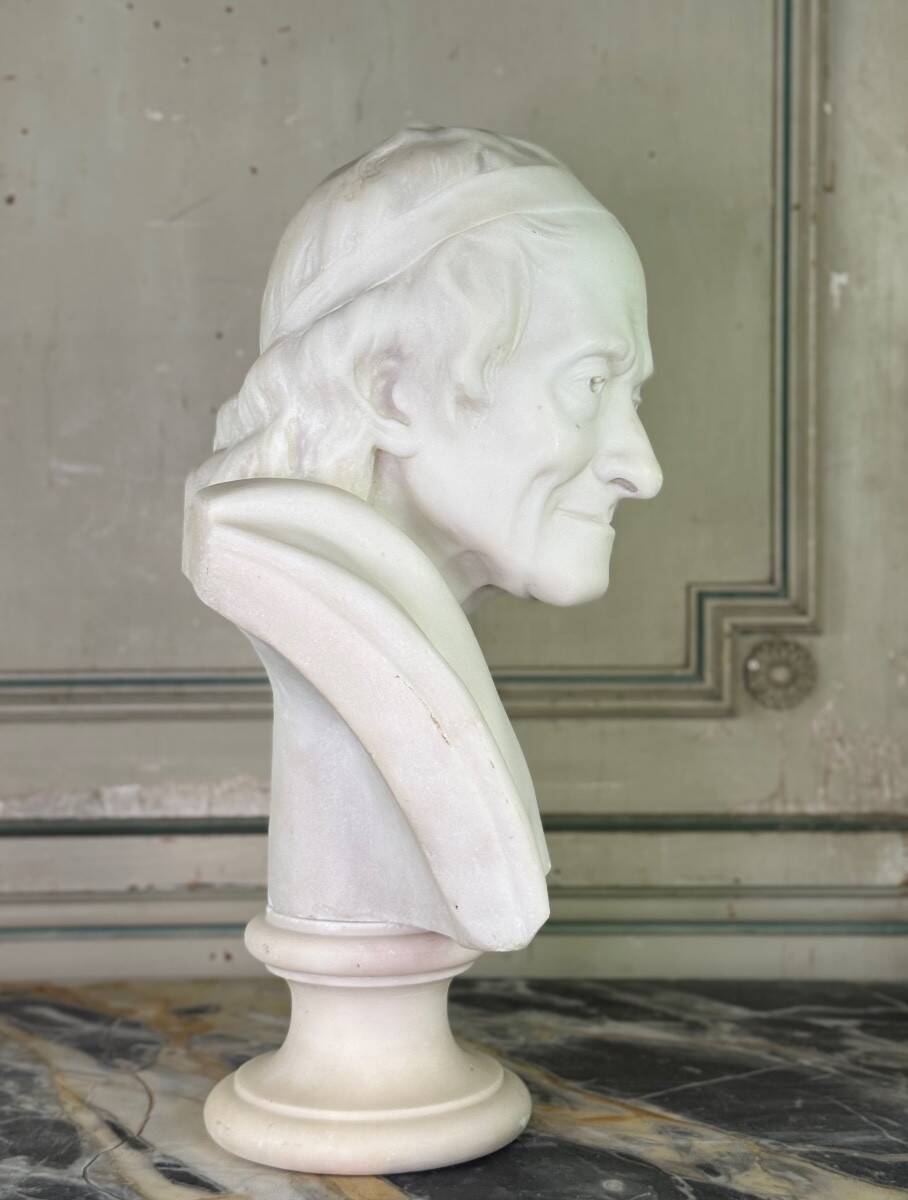 Marble bust, Voltaire after Jean Antoine Houdon, 19th-century copy.