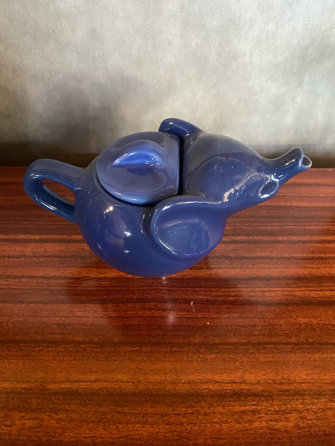 Antique elephant teapot blue ceramic vintage collection