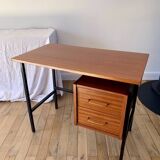 lacquered wood desk and black steel legs design from the 60s and 70s