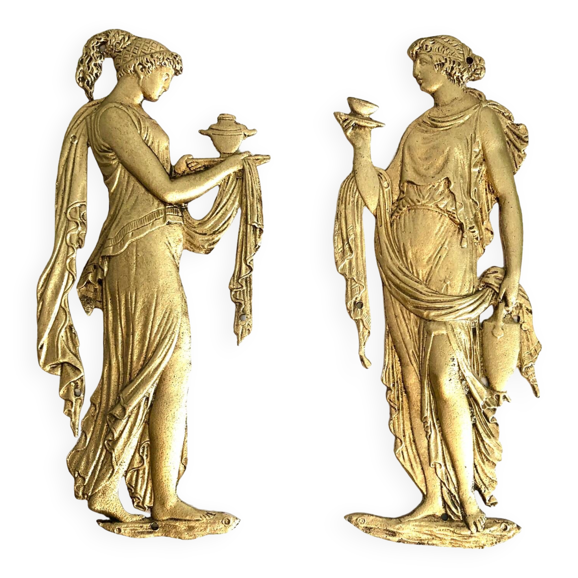 Pair of gilded bronze bas-reliefs of women