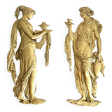 Pair of gilded bronze bas-reliefs of women