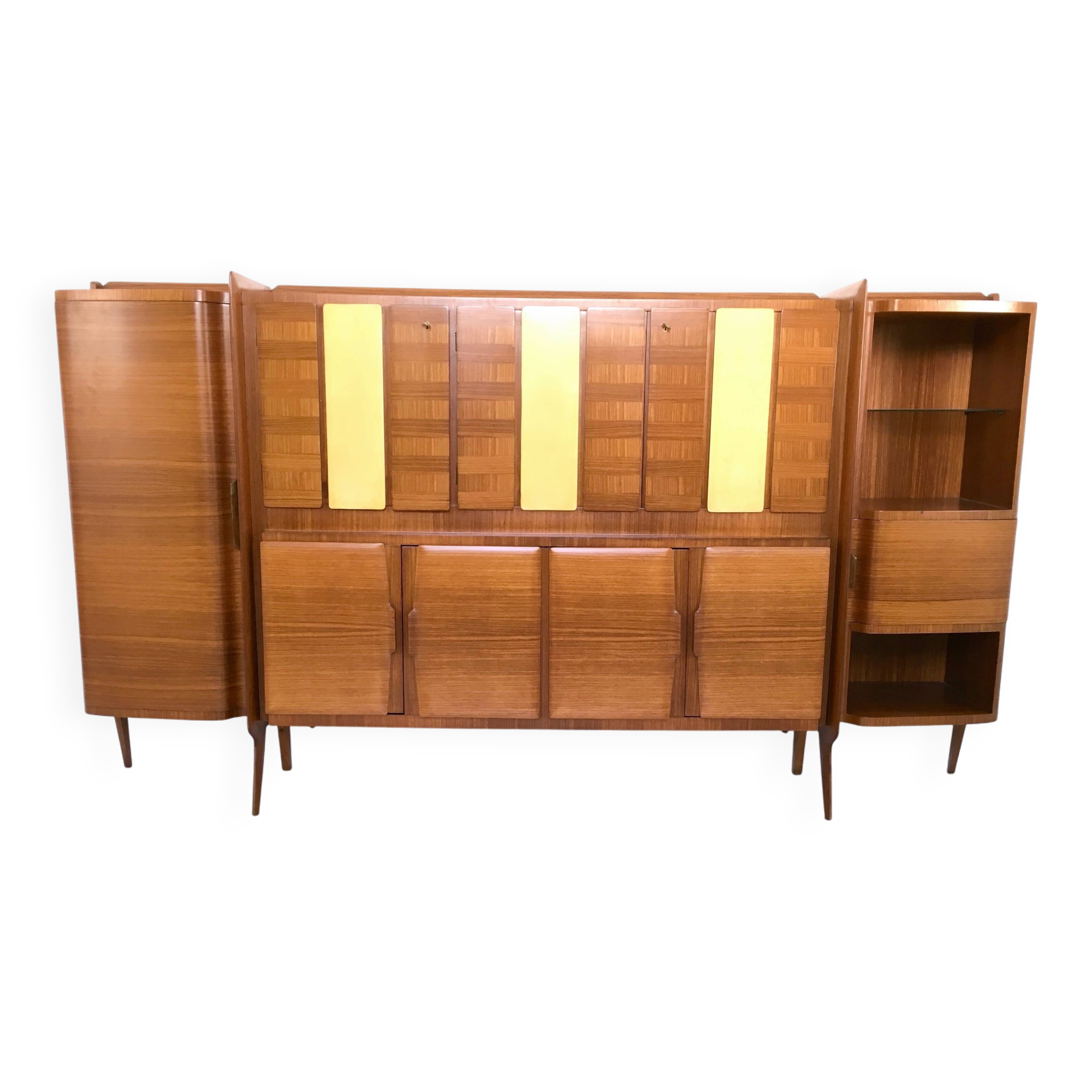 Monumental Wooden Cabinet with Parchment Panels by Gio Ponti, Italy