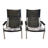 Pair of reclining relax armchairs black leather design 1960