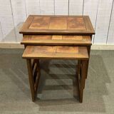 Set of 3 teak nesting tables with tiled top from the 70s