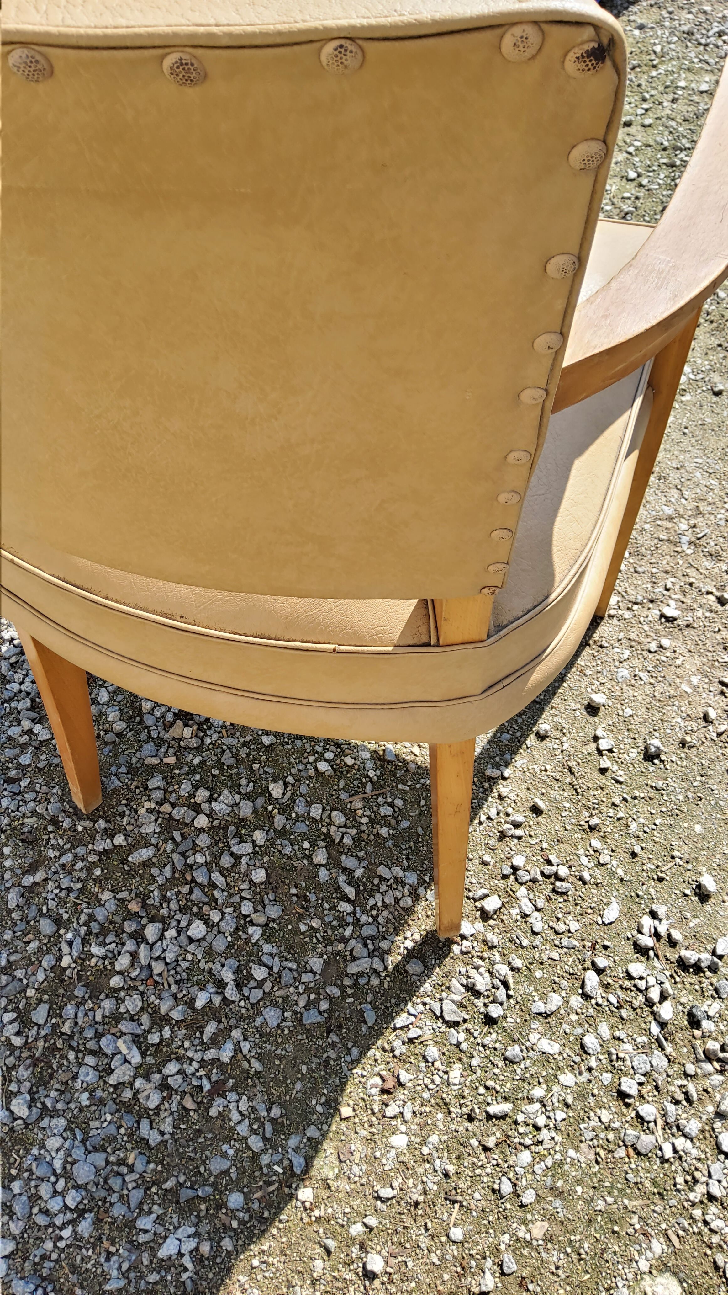Office armchair from the 50s in beech tinted sycamore and moleskine