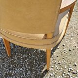 Office armchair from the 50s in beech tinted sycamore and moleskine