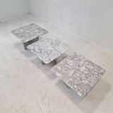 Set of 3 Italian Bianco Carrara Marble Coffee or Side Tables, 1980s