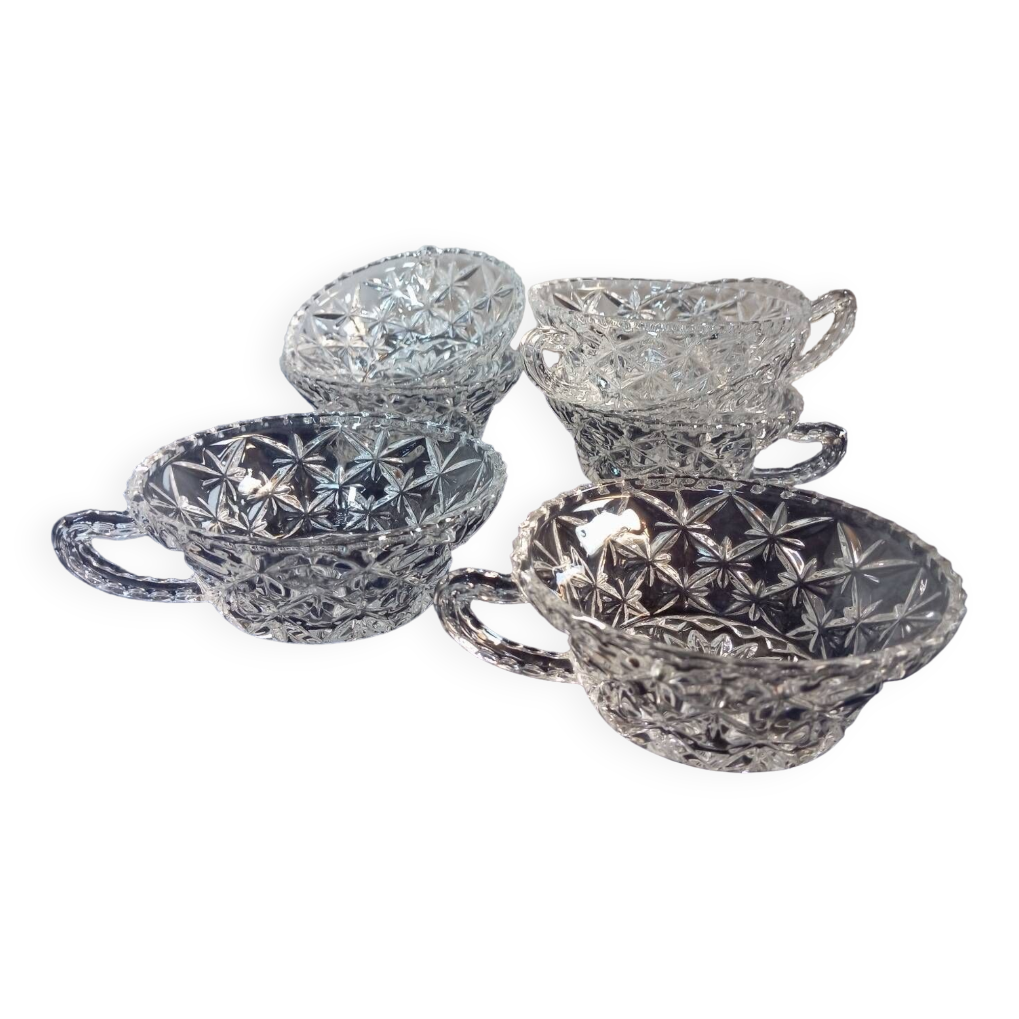 7 luminous crystal bowls, for dessert, fruit salads, vintage