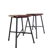 Set of 2 vintage stools with steel structure