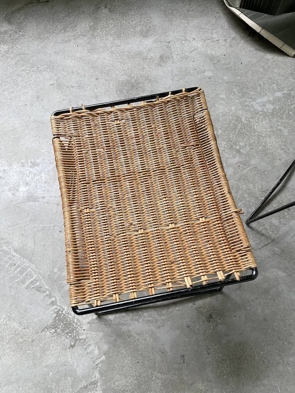 Set of three Raoul Guys wicker and metal stools