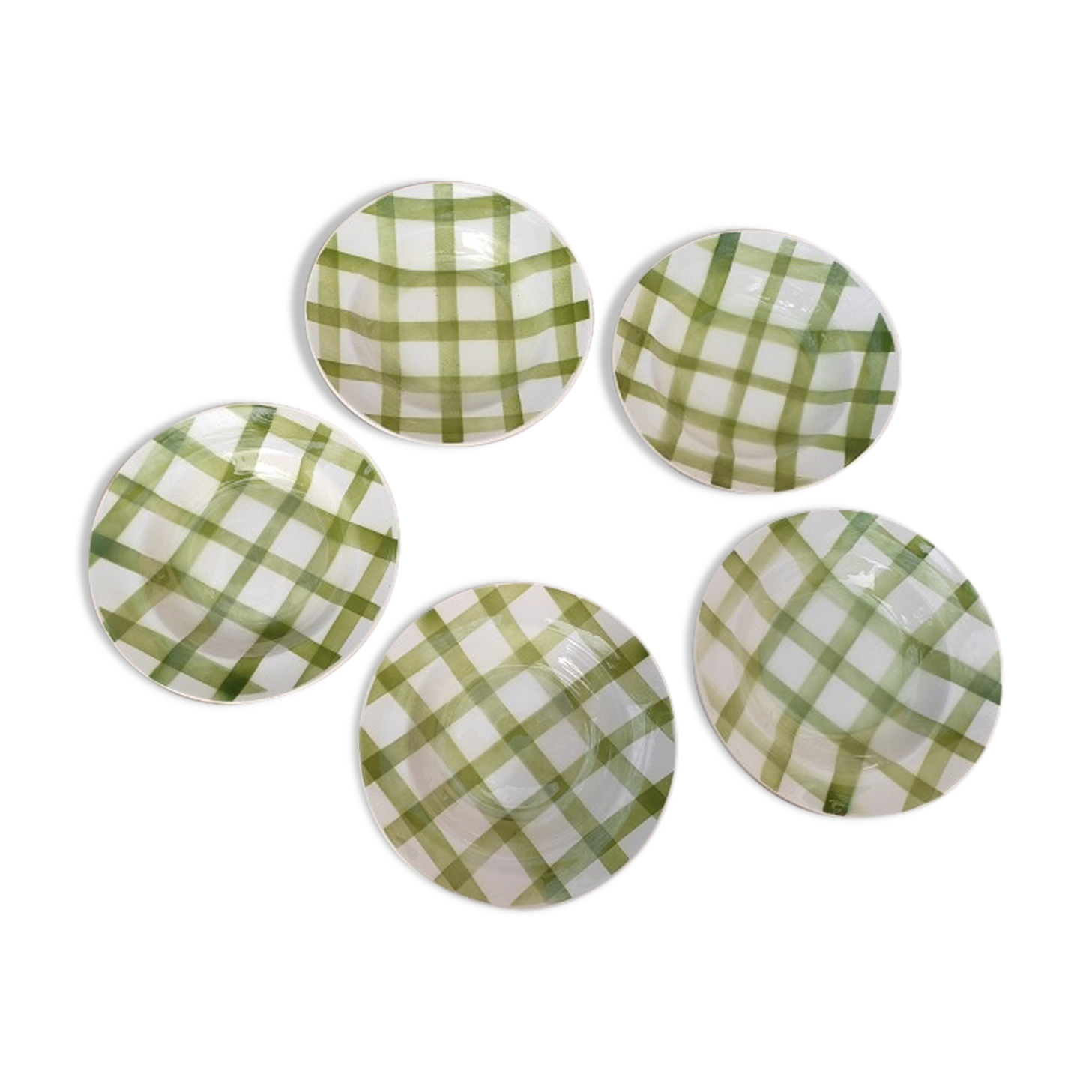 Plates Hollows Moulin des loups Service Tablecloth green lot 5 Old Vintage