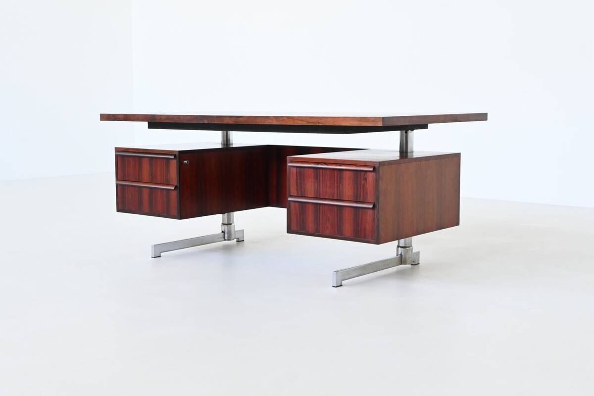 Danish floating writing desk in rosewood and chrome Denmark 1960