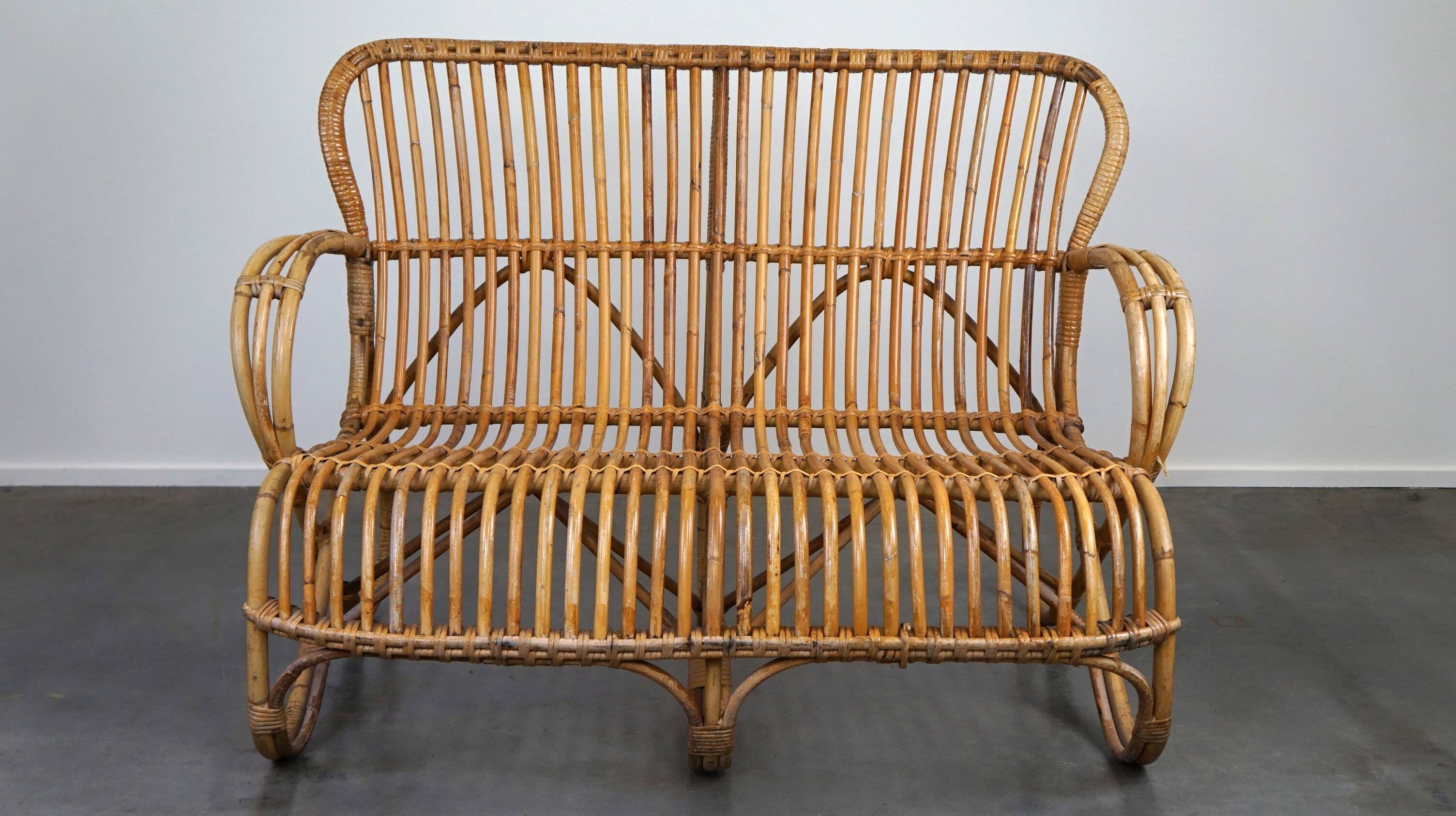 Vintage rattan Belse 8, Dutch Design, 1950, 2-seater sofa