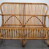 Canapé 2 places vintage en rotin Belse 8, design hollandais, 1950