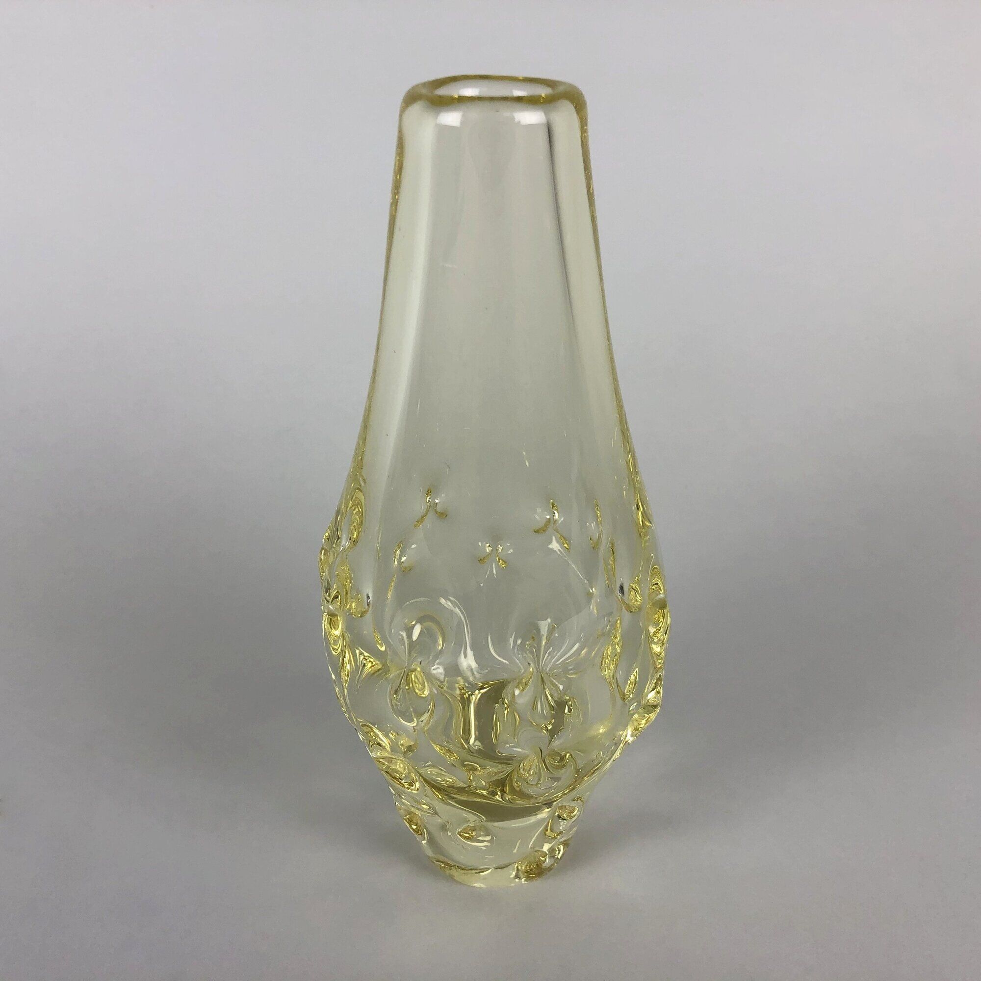 1960's citrine glass vase by miloslav klinger, zelezny brod glassworks