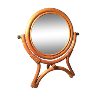 Bamboo vintage psyche table mirror 50's