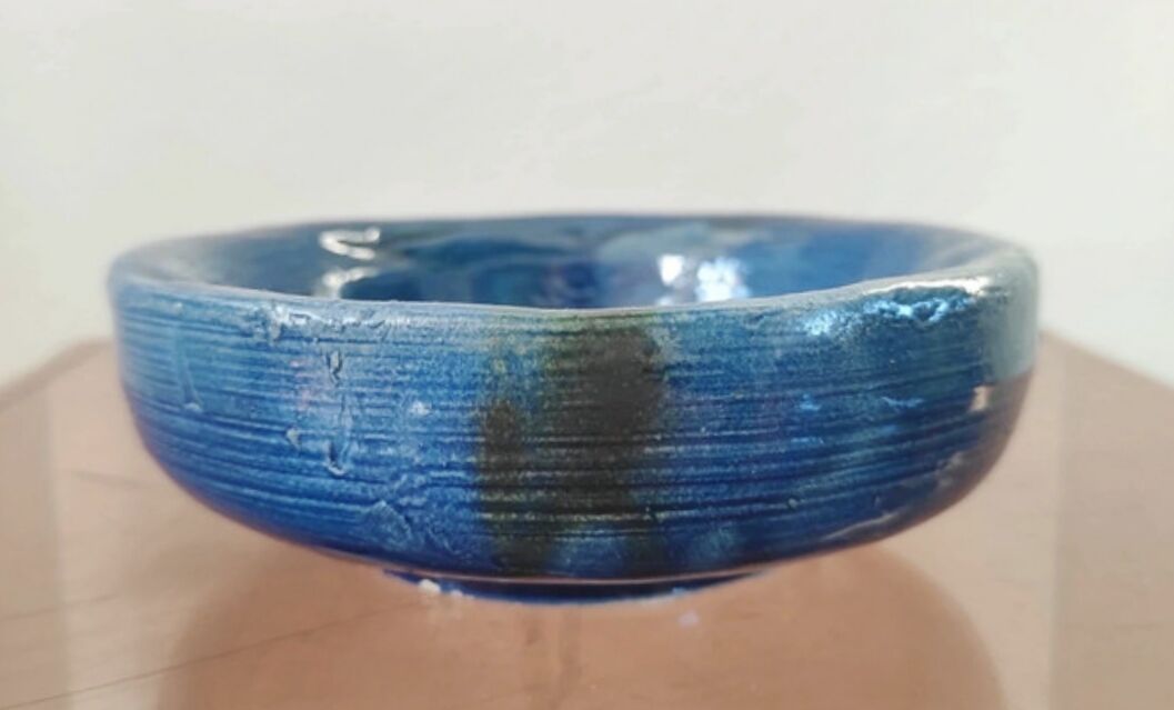 Vide-poches artisanal vintage bleu cobalt en céramique