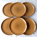 Ensemble de 6 assiettes plates en grès, faïencerie  longchamp