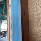 Large beige and blue teak mirror
