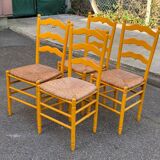 4 solid wood chairs with rush seats from the 1960s.