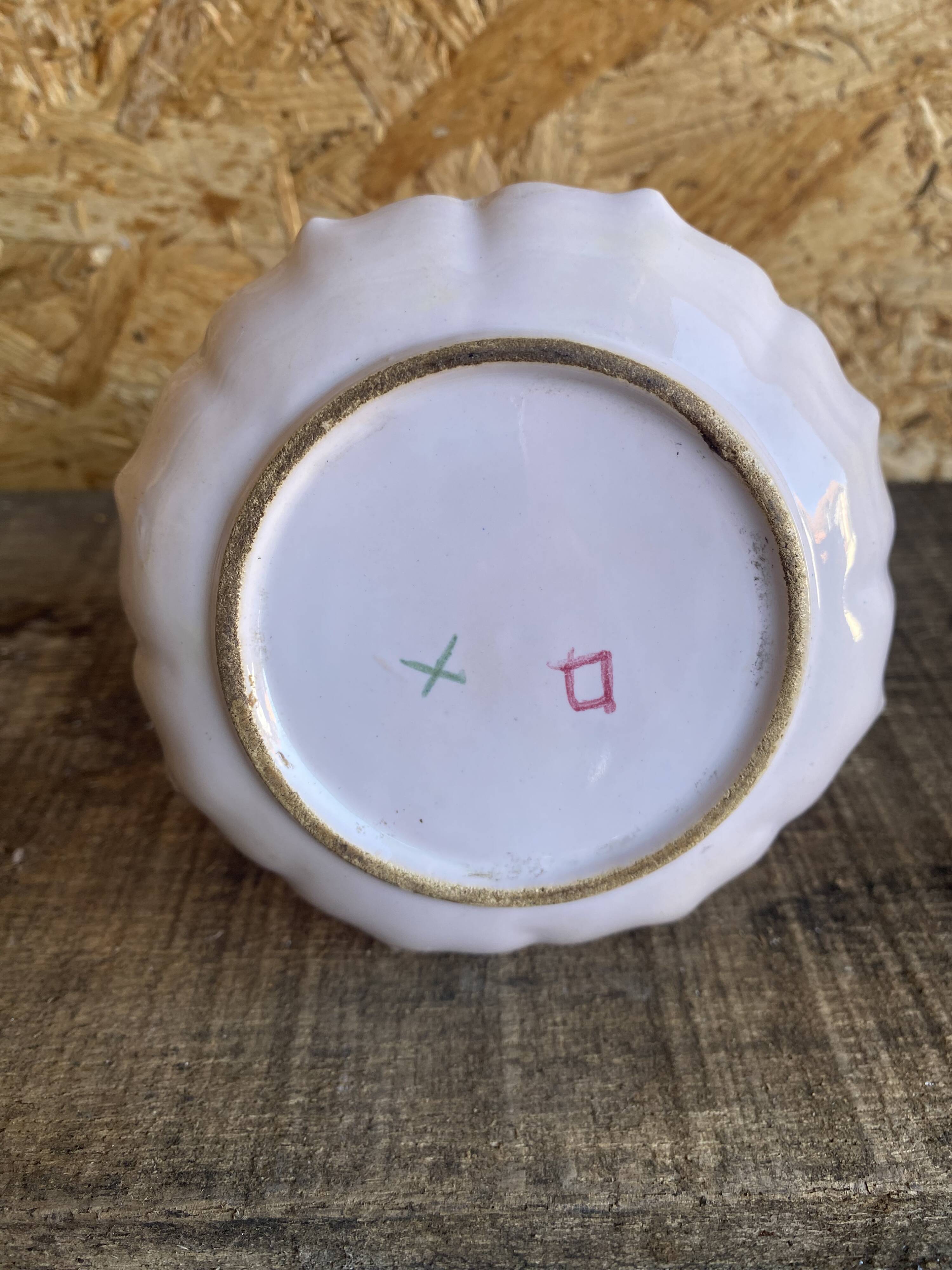 Vintage Ceramic Egg Cup on Stand with Pink Flower Decoration #D984