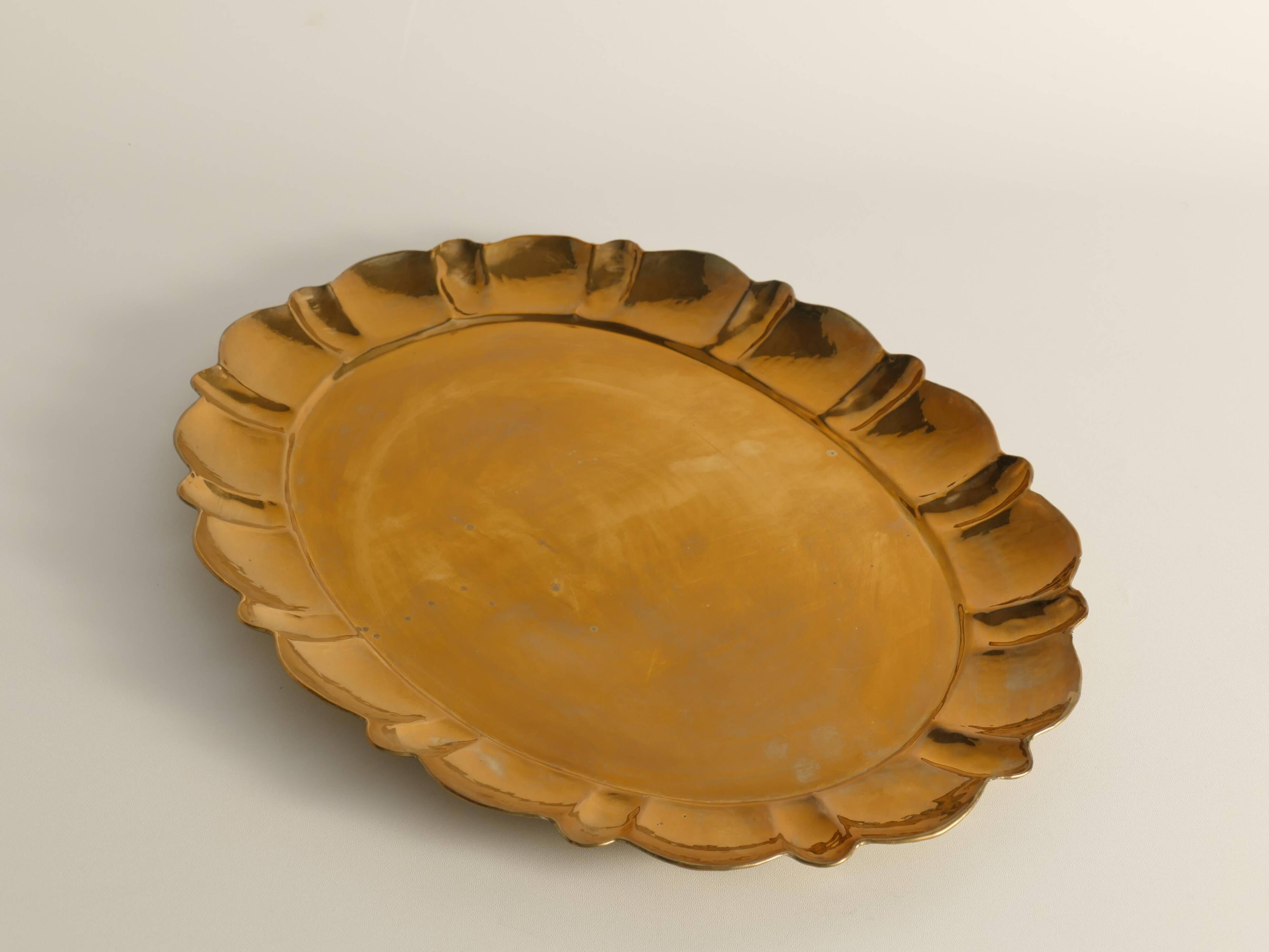 Hollywood Regency Large Oval Brass Tray by Firma Lars Holmström, Sweden 1940's
