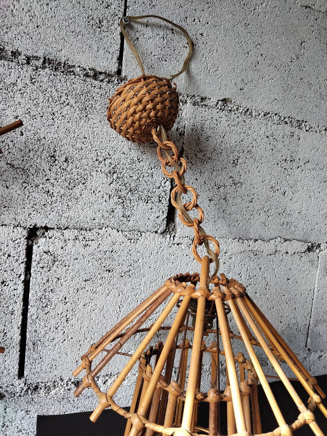 Vintage rattan pendant – France, 1970s – in the style of Louis