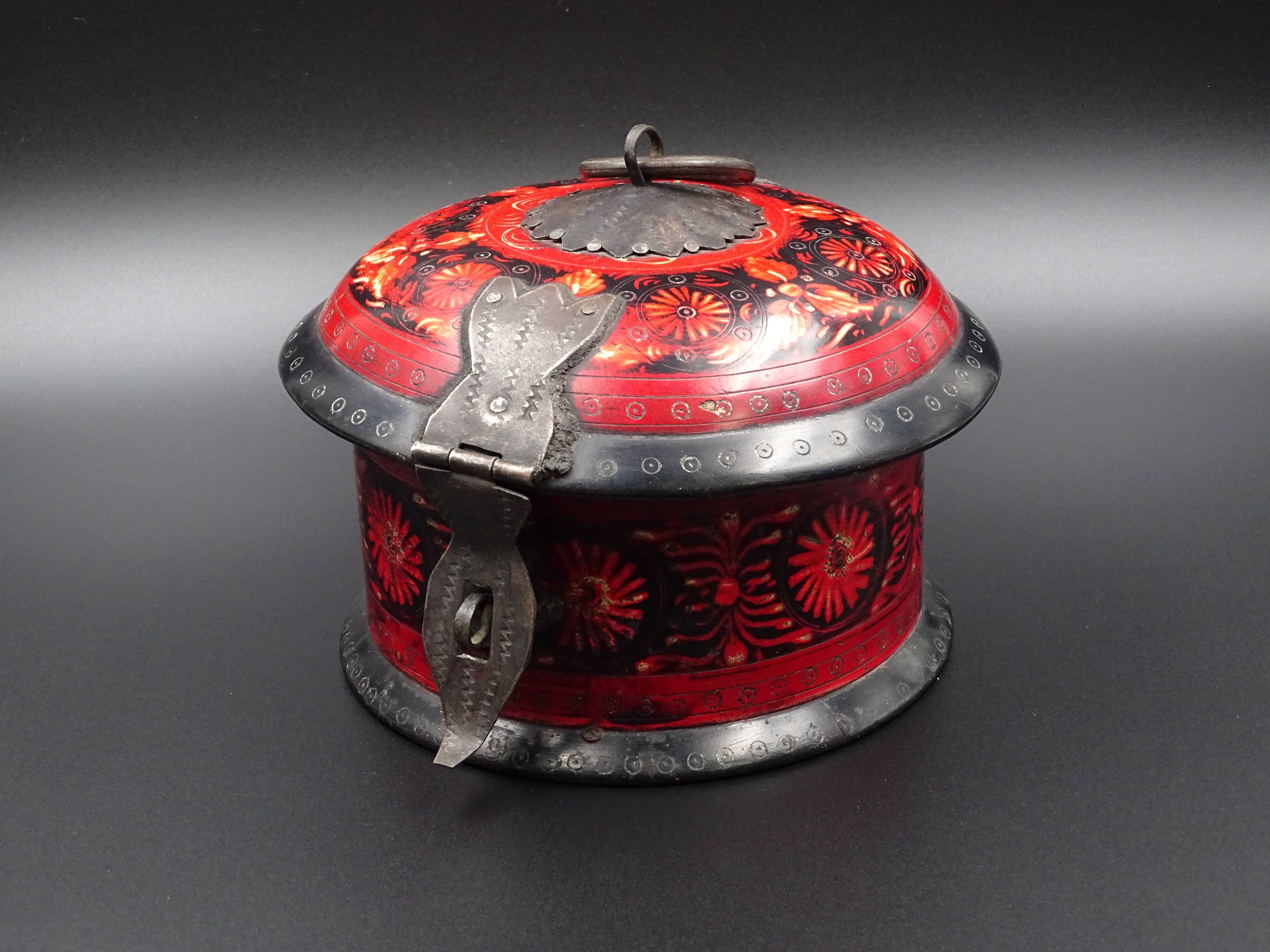 Wooden chapati box and fittings from India