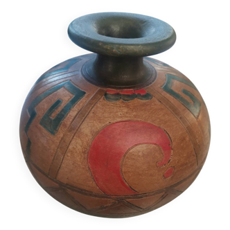 Vintage Aztec Style Studio Pottery Vase – Hand Carved & Signed – Mid C