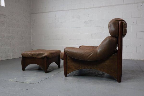 Fauteuil lounge Ranger avec ottoman par Erik Deforce pour Gervan Belgique, 1970.